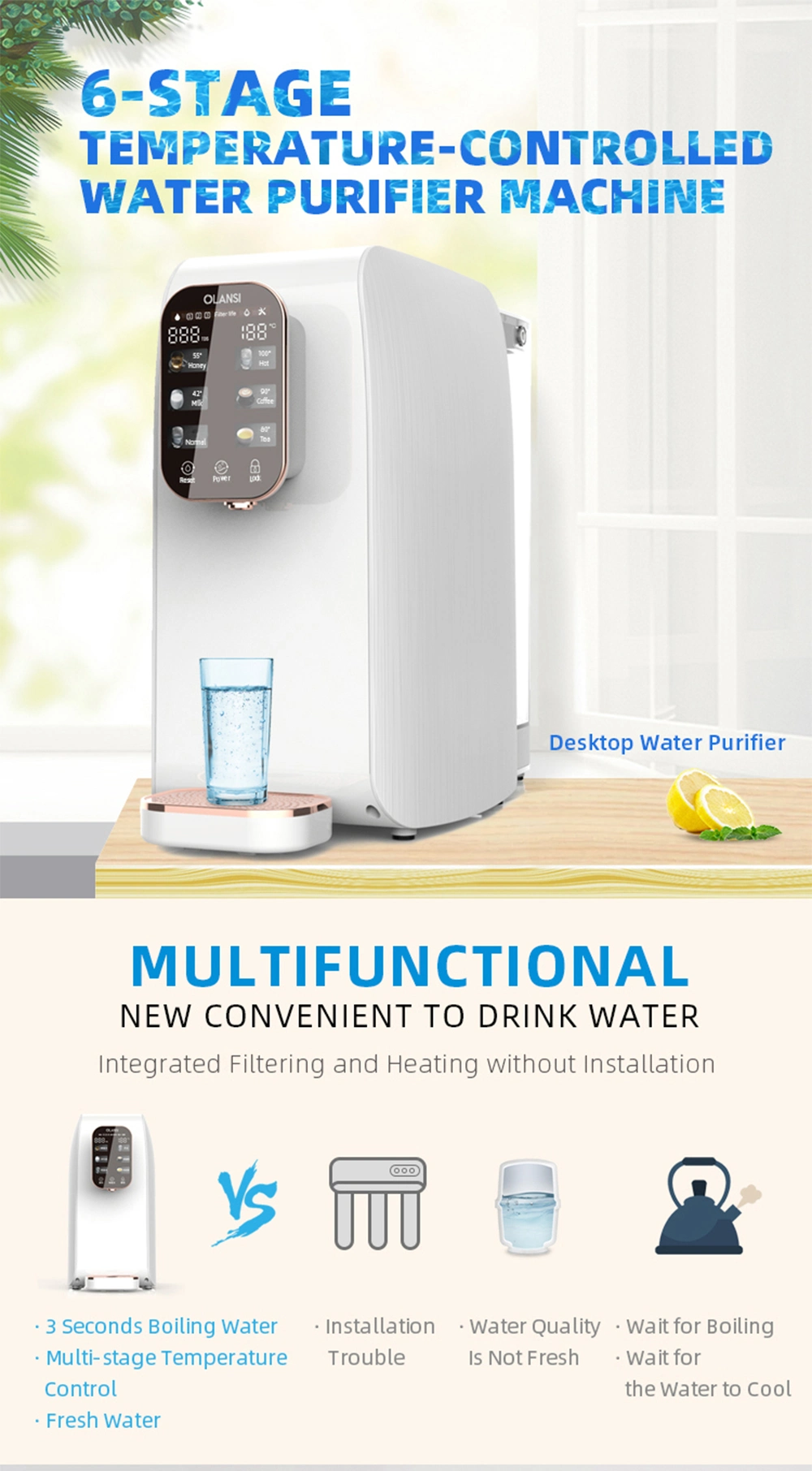 Free Installation Instant Hot Water Countertop Reverse Osmosis Machine Desktop Hot Water Dispenser Home